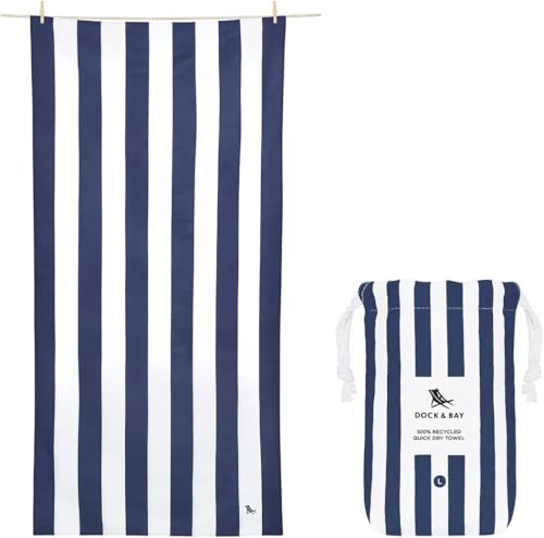 Dock & Bay Quick Drying Towel - for Sports & Gym - Compact, Lightweight - 100% Recycled - Includes Bag - Cabana - Navy, Medium (130x70cm, 51x27) - color: Cabana - Navy, size: Medium (130x70cm, 51x27")