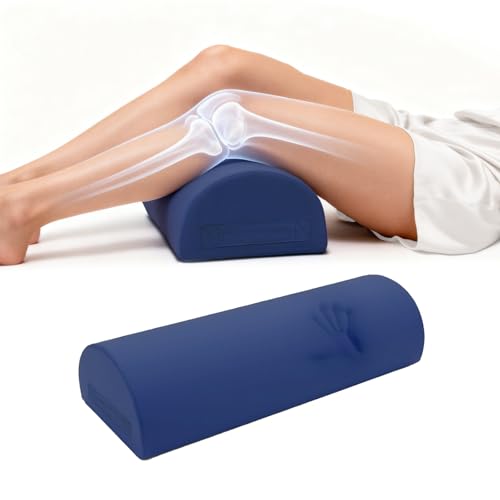 Knee Pillow for Back Sleeping - Bolster Pillow for Legs - Memory Foam Under Knee Pillow for Sleeping on Back - Half Moon Design, Cooling Pillowcase & Humanized Handle (Navy Blue) - color: L-navy Blue, size: Large