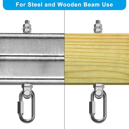 Dolibest Heavy Duty Swing Hanger, 304 Stainless Steel Swing Bolts w/Quick-Connect Carabiner, Swing Hook w/Dual-Screw Locking for Hammock, Yoga Swing, Porch Swing for Wood/Metal Beam-(M10X5'')-1500LB - color: M10x5''-2pcs
