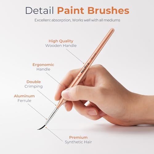 Nicpro Detail Paint Brushes, 10 PCS Fine Tip Miniature Paint Brush Set | 20/0-6 Round Micro Tiny Small Brushes for Acrylic Watercolor Oil Model Painting Rock Crafts Paint by Numbers Adult Art Kit - color: Rose Gold, size: 10 pieces - Fine Tip