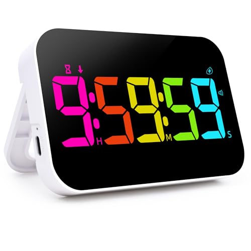 Pomodoro Timer Fitness Timer, Kitchen LED Digital Timer Rechargeable, RGB Count Down Up, Digital Timer with Vioce Reminder for Kitchen Classroom Cooking Study