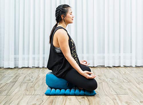 Leewadee Meditation Cushion Set – 1 Small Zafu Yoga Pillow and 1 Small Roll-Up Zabuton Mat Filled with Kapok - color: Sf22 - Blue
