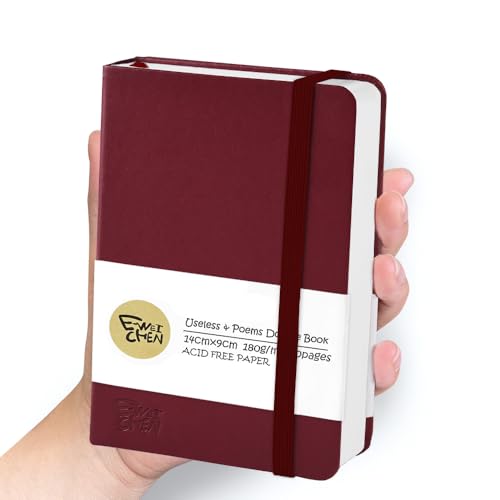 Mix Media Pad,3.5"x5.5" Small Hardcover Leather Art Sketchbook,60 Sheets(112lb/180gsm) Heavyweight Acid Free Artistic Painting Drawing Sketching Paper, Handy Pocket Journal Sketchbook.Wine Red - color: 180gsm-wine red