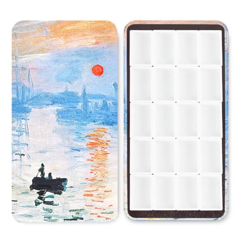 20Pcs Full Pans Watercolor Tin Palette Paint Case with Magnetic Stripe | Metal Art Paint Mixing Tray,3ml Empty Full Pans,Portable Empty Paint Box for DIY Watercolor Oils Acrylics Drawing Sunrise - color: Sunrise