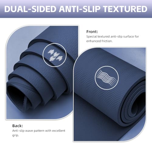 Large Yoga Mat Thick, 76"x32"x0.31"Wide POE Exercise Mat with Non-Slip Surface & Carry Strap, Anti-Tear Workout Mat for Yoga, Pilates, Fitness - color: Navy Blue