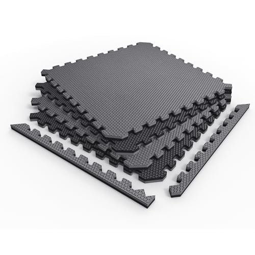 Norsk Reversible 3/4" EVA Foam Gym Floor Tiles, Gray/Black, 4-Pack - color: Gray/Black, size: 4 Tiles - 16 Sq. Ft.