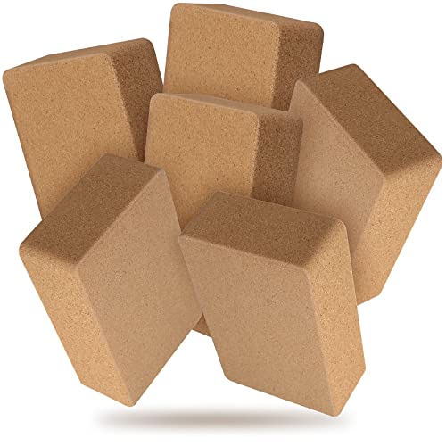 Junkin 6 Pack Cork Yoga Blocks for Supportive Stretching, 9 x 6 x 3 Inches