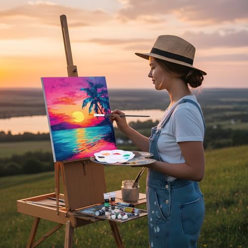 Cholemy 36 Pcs Paint and Sip Kit Gift for Adults 8''x10'',Sunset Style | Pre Drawn Canvas, Painting DIY Afro Acrylic Painting Kit, Wood Easel Brushes, Date Night Bulk, Summer Halloween Party - style: Sunset Style