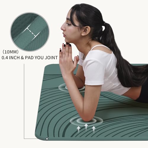 PAIDU Large Yoga Mat 72"x36"x10mm Non-Slip Exercise Mat for Home Gym Studio - color: Deepgreen