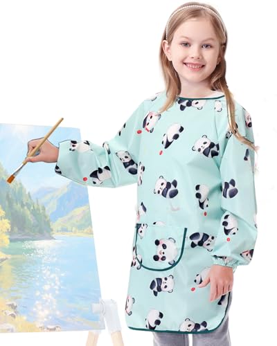Kids Art Smock for Painting-Waterproof Long Sleeve Smocks for Kids with Full Arm Protection, Adjustable Tie-Back ArtistSmock for Girls & Boys Painting Apron for Arts, Crafts, Cooking-8-14 - color: Panda-monium, size: XXXL for Age 8-14