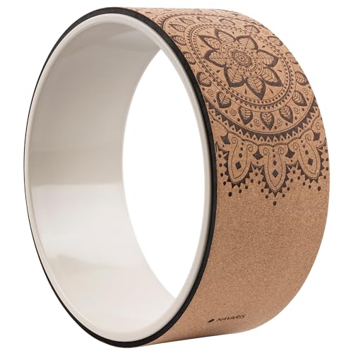 Navaris Cork Yoga Wheel - Prop for Stretching, Flexibility, Back Bends - Helps Deepen Poses and Stretch Back, Shoulders, Chest - 13" (33cm) Diameter