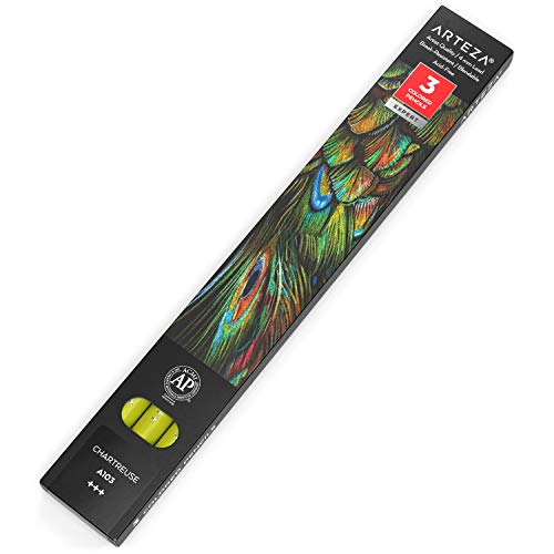 Arteza Colored Pencils, Pack of 3, A103 Fluorescent Yellow, Soft Wax-Based Cores, Ideal for Drawing, Sketching, Shading & Coloring - color: A103 Fluorescent Yellow