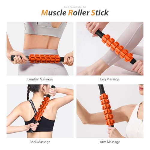 SUBCULTUREPICK 5-in-1 Foam Roller Set Trigger Point Exercise Foam Roller | High Density Deep Tissue Muscle Massage, Muscle Roller, Massage Ball, Stretching Strap, for Physical Therapy & Pain Relief - color: Orange-new