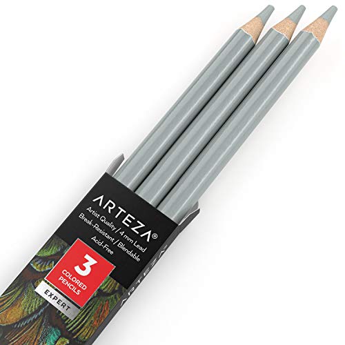 Arteza Colored Pencils, Pack of 3, A007 Steel Grey, Soft Wax-Based Cores, Ideal for Drawing, Sketching, Shading & Coloring - color: A007 Steel Gray