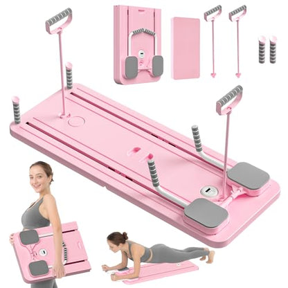 JANUA Pilates Board - Pilates Reformer Set, Multi-Purpose Foldable Pilates Reformer Board for Home, 5 in 1 Pilates Sliding Board - color: Pink