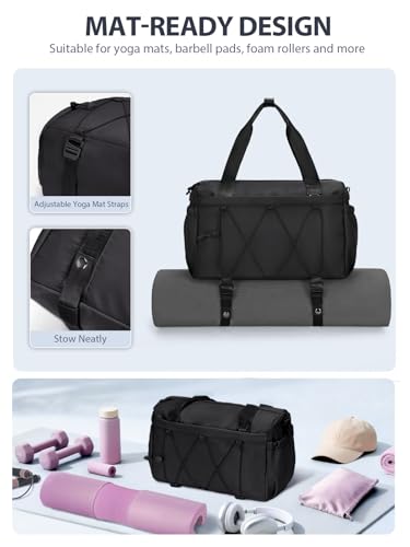 RHDZO Small Gym Bag for Women with Yoga Mat Holder and Wet Pocket, Black - color: Black