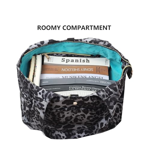 ESVAN Yoga Tote Bag Mat bag Women Shoulder Bags Carryall Tote for Travel Office Workout Gym Nurse Beach - color: Canvas Black Leopard Print