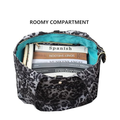 ESVAN Yoga Tote Bag Mat bag Women Shoulder Bags Carryall Tote for Travel Office Workout Gym Nurse Beach - color: Canvas Black Leopard Print