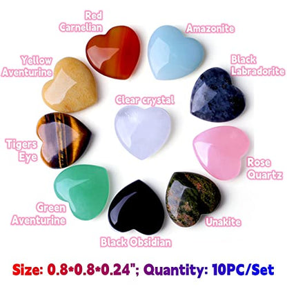 QINJIEJIE 10PCS Crystals Heart Healing Stones Polished Hearts Gemstones Set - color: Multi-colored - 10pcs Crystal