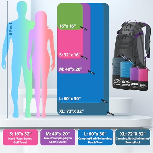 BOGI 4 Pack(8 pcs) Microfiber Travel Sports Towel-Quick Dry Towel, Soft Lightweight Microfiber Camping Towel Absorbent Compact Travel Towel for Camping Gym Beach Bath Yoga Swimming Backpacking-X Large - color: 4 Pack-nblue+blue+agreen+purple, size: XL:72'