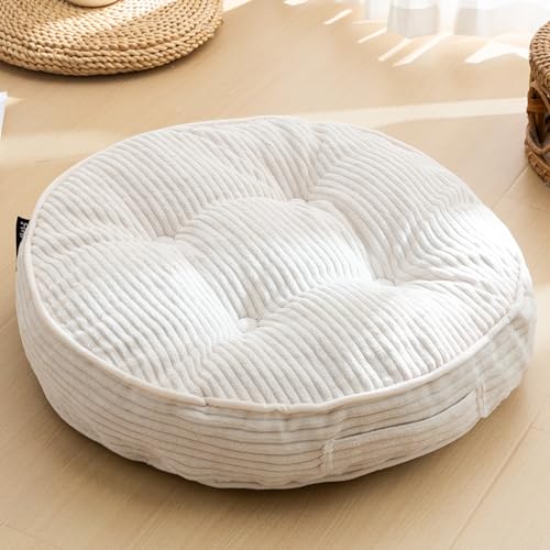 HIGOGOGO Floor Pillow Cushion for Adults, Meditation Cushion Pillow, Large Round Floor Sitting, Tufted Corduroy Cover, for Tatami Living Room or Yoga, 22x22 Inch, Beige - color: Round Beige, size: 4" Thick(Pack of 1)