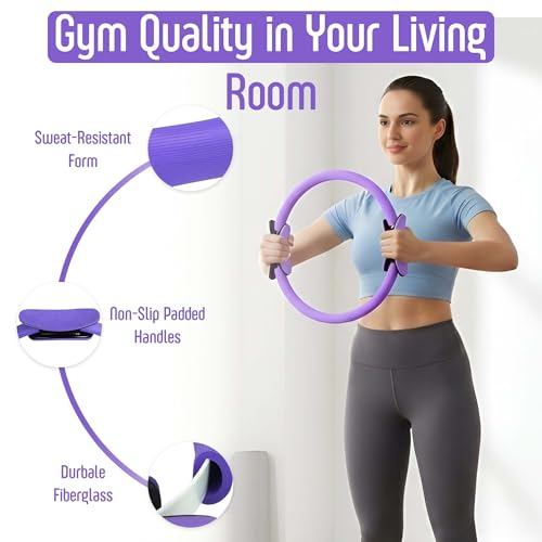 AMAVIK Pilates Kit 15-Pieces Home Workout Set with 5 Resistance Bands, Pilates Ring and Ball Set with Accessories-A Complete Pilates Set for Women to Improve Strength, Flexibility and Balance Body - color: Purple