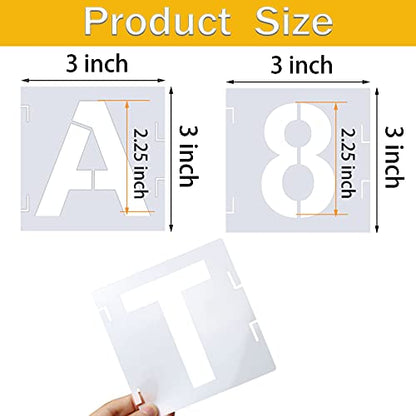 YEAJON 46 Pcs Letter Stencils Symbol Numbers Craft Stencils, Reusable Alphabet Templates Interlocking Stencil Kit for Painting on Wood, Wall, Fabric, Rock, Chalkboard, Sign, DIY Art Projects (3 Inch) - size: 3 INCH
