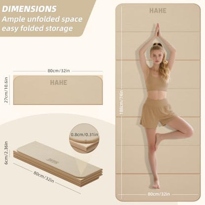 HAHE Foldable Yoga Mat 74"Lx32"Wx1/3"Thick, Folding Exercise Mats - color: Cream