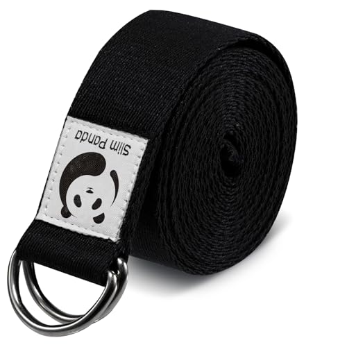 Slim Panda Yoga Strap for Stretching,Cotton Yoga Strap with Adjustable D-Ring Buckle,Non-Elastic Yoga Belt for Pilates,Gym Workouts,Physical Therapy,Improve Flexibility - color: Black, size: 6 Feet