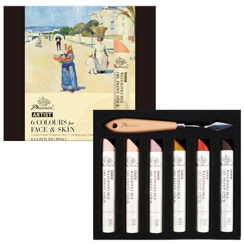 PHOENIX Skin Tone Oil Paint Stick - Set of 6 Flesh Tint 37ml Large Soft Water Soluable Oil Pastels for Artists - color: 6 Skin Tones