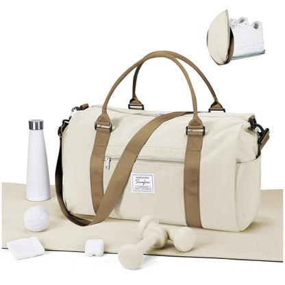 Gym Bag for Women Men with Shoes Compartment,Sports Duffle Bag Personal item travel Duffel Bags Tote Bag Small Carry on Weekender Overnight Bag Workout Dance Bag Hospital Holdalls Beige Brown - color: A19-Beige Brown