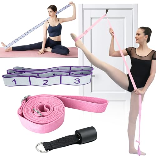 Danzcue Ballet Stretch Strap Set – Professional Dance Flexibility Trainer with Door Anchor, Extra Long Non-Slip Stretching Bands for Ballet, Jazz, Contemporary & Gymnastics - color: Pink+Blue