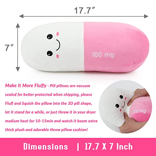 Sexysamba Pill Pillow Neck Roll Pillow Cute Preppy Room Decor Chill Pillows with Washable Cover, Funny Aesthetic Trendy Gift Throw Pillows for College Dorm Teenager Y2K Teacher Doctor Nurse (Pink, M) - color: Pink
