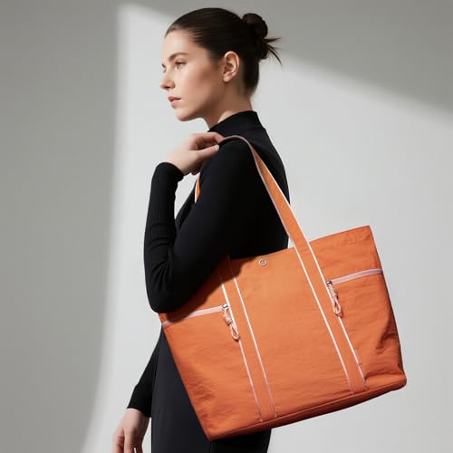 Large Tote Bag for Women Nylon Shoulder Bags for Women Lightable Shoulder Purses Gym Tote for Travel Yoga Work Dance - color: A7-orange