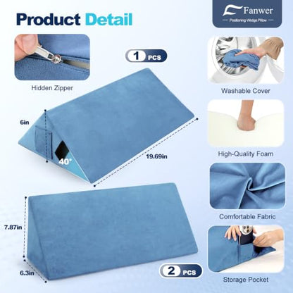 Fanwer Positioning Wedge Pillow for Side Sleeping (3 in 1),19.69",LightBlue - color: Light Blue, size: 19.69in