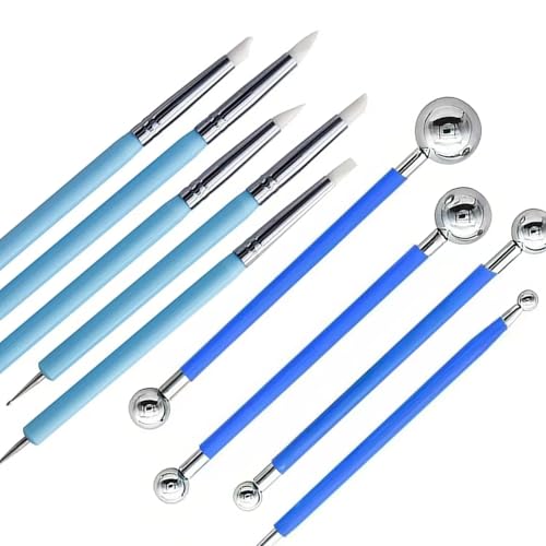 9Pcs Clay Sculpting Tool Set, Blue Dual-Ended Silicone Clay Brushes & Ball Stylus Tools, Professional Polymer Clay Kit for Sculpting, Texturing & Detailing, Ideal for Pottery, Ceramic & DIY Crafts - color: 9Pcs