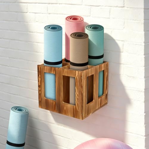 4-Slot Vintage Wood Yoga Mat Holder Storage Organizer, Versatile