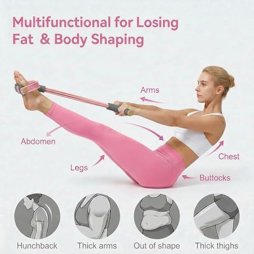 6-Tube Pedal Resistance Band with Handles, Multifunction Foot Pedal Resistance Band, Natural Rubber Fitness Band for Workout and Stretching, Abdomen, Waist, Arm, Leg(White) - size: 6 tubes of pink
