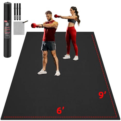 GymCope Extra Large Exercise Mat 10'x6'/9'x6'/8'x6'/7'x5'/6'x4' (8mm) | Thick Workout Mat for Home Gym & Garage Flooring, Shoe-Friendly, High-Density, MMA, HIIT, Weight Lifting, Cardio&Strength - color: 9'x6'x8mm-Black