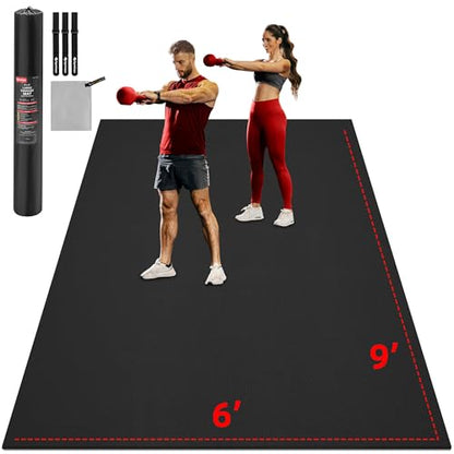 GymCope Extra Large Exercise Mat 10'x6'/9'x6'/8'x6'/7'x5'/6'x4' (8mm) - color: 9'x6'x8mm-Black