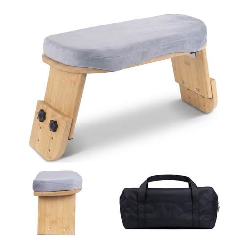 Adjustable Meditation Bench with Cushion, Portable Folding Bamboo Meditation Stool, Ergonomic Kneeling Stool Chair, Portable Yoga Bench Seiza Prayer Bench with Carry Bag & Non-Slip Pads