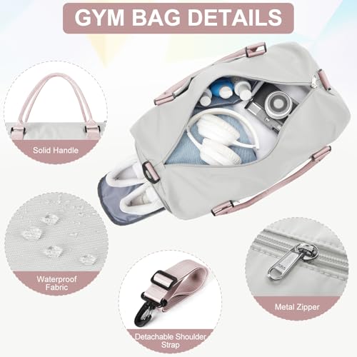 Gym Bag for Women Men with Shoes Compartment,Sports Duffle Bag Personal item travel Duffel Bags Tote Bag Small Carry on Weekender Overnight Bag Workout Dance Bag Hospital Holdalls Grey Pink - color: A11-Grey Pink