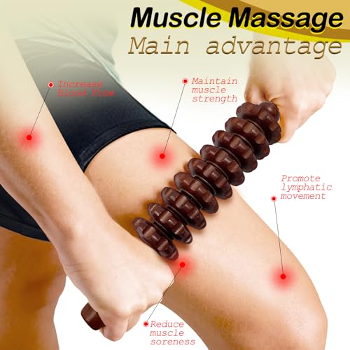 Wood Therapy Massage Roller Stick for Muscle Relief & Cellulite Reduction - color: Coffee