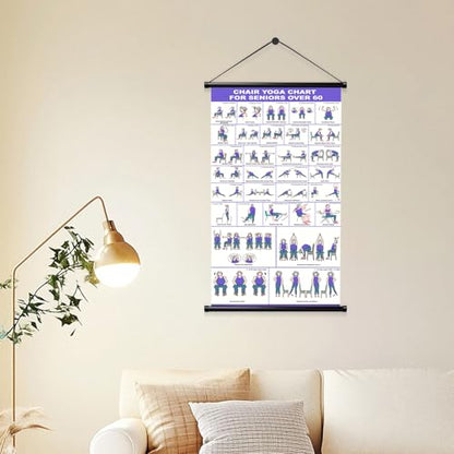 GiftNest Chair Tai Chi & Yoga Workout Chart for Seniors –Chair Yoga Wall Chart – 31 Poses for Seniors & Beginners – Fabric Poster with Hanging Rod & Rope – Durable, Foldable, and Easy to Display in Home or Office – Stretching & Mobility Guide