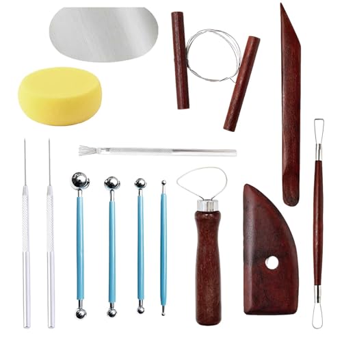 17 Pcs Pottery and Clay Sculpting Tools Set, Double-Sided Ceramic Carving and Trimming Tools with Smooth Wooden Handles for Shaping, Detailing, and Embossing(17)