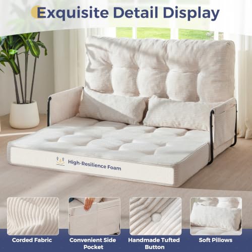 MAXYOYO Adjustable Folding Sofa Bed Couch with 2 Pillows, Beige - color: Beige