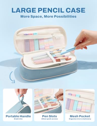 SUNEE Pencil Case with Supplies, 35PCS Aesthetic Stationery Set with Pastel Highlighters, Black Gel Pens, Mechanical Pencils & Refills, College School Supplies for Students and Girls, Blue - color: Blue, style: 35 Pack
