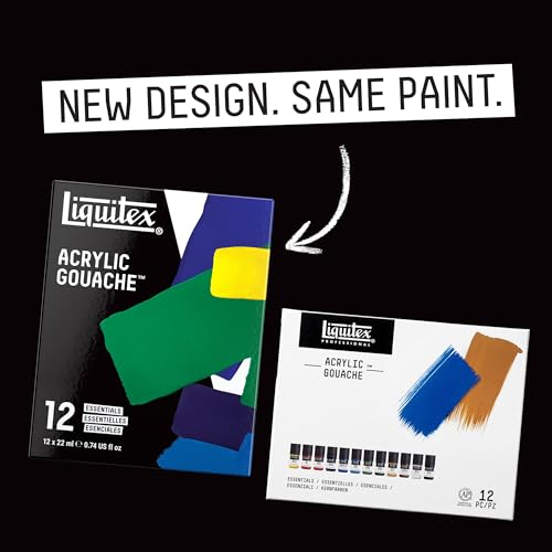 Liquitex Acrylic Gouache Paint Set, 12 x 22ml (0.74-oz), Essentials | Ultra pigmented, low viscosity, flat matte finish, no brush strokes, permanent & non-cracking & perfect for color-blocking - style: Essentials Set 12 x 22ml (0.74-oz)
