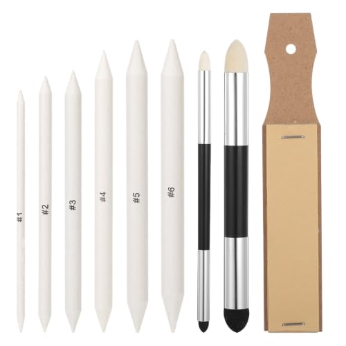 Blending Stump Tortillions Kit Sketch Drawing Art Accessories 9Pcs | Reusable Washable Sponge Pen Sandpaper Sharpener Charcoal Graphite Pencil Shading Rubbing Student Soft Felt Tool Set