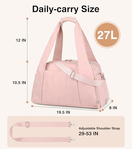 Marvolia Gym Bag for Women with Yoga Mat Holder, Pink | Sports Duffle Bag for Travel with Shoes Compartment, Tote Bag with Wet Pocket for Yoga Workout, Dance - color: Pink